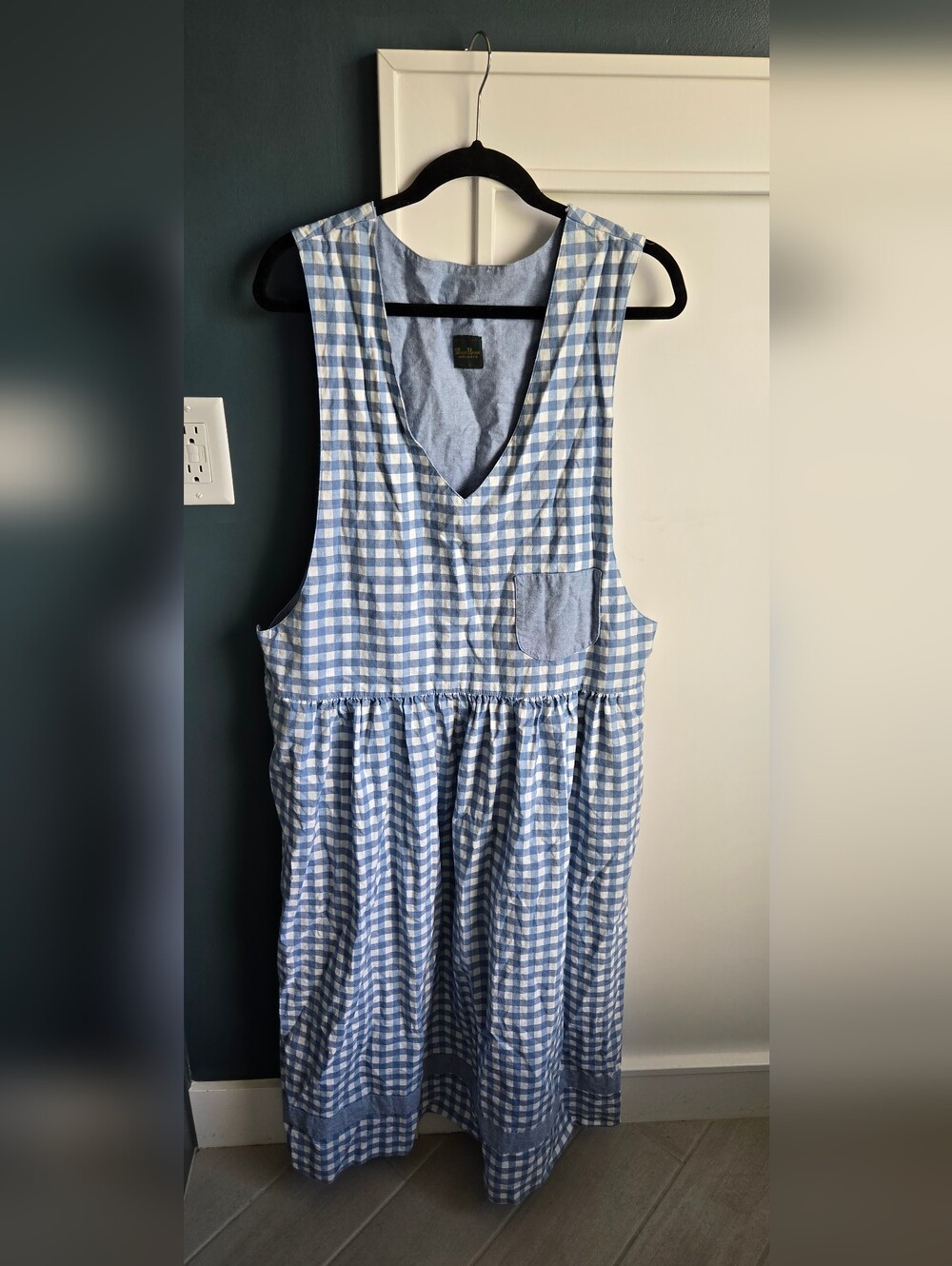 Manor House Vintage Blue and White Gingham Sleeveless Cottagecore Chore Dress